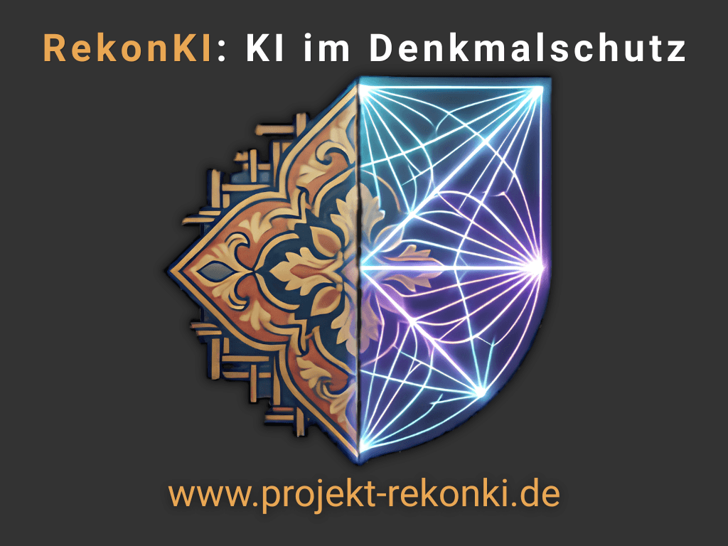 Darstellung eines Logos des Projekts RekonKI mit Überschrift RekonKI - KI im Denkmalschutz